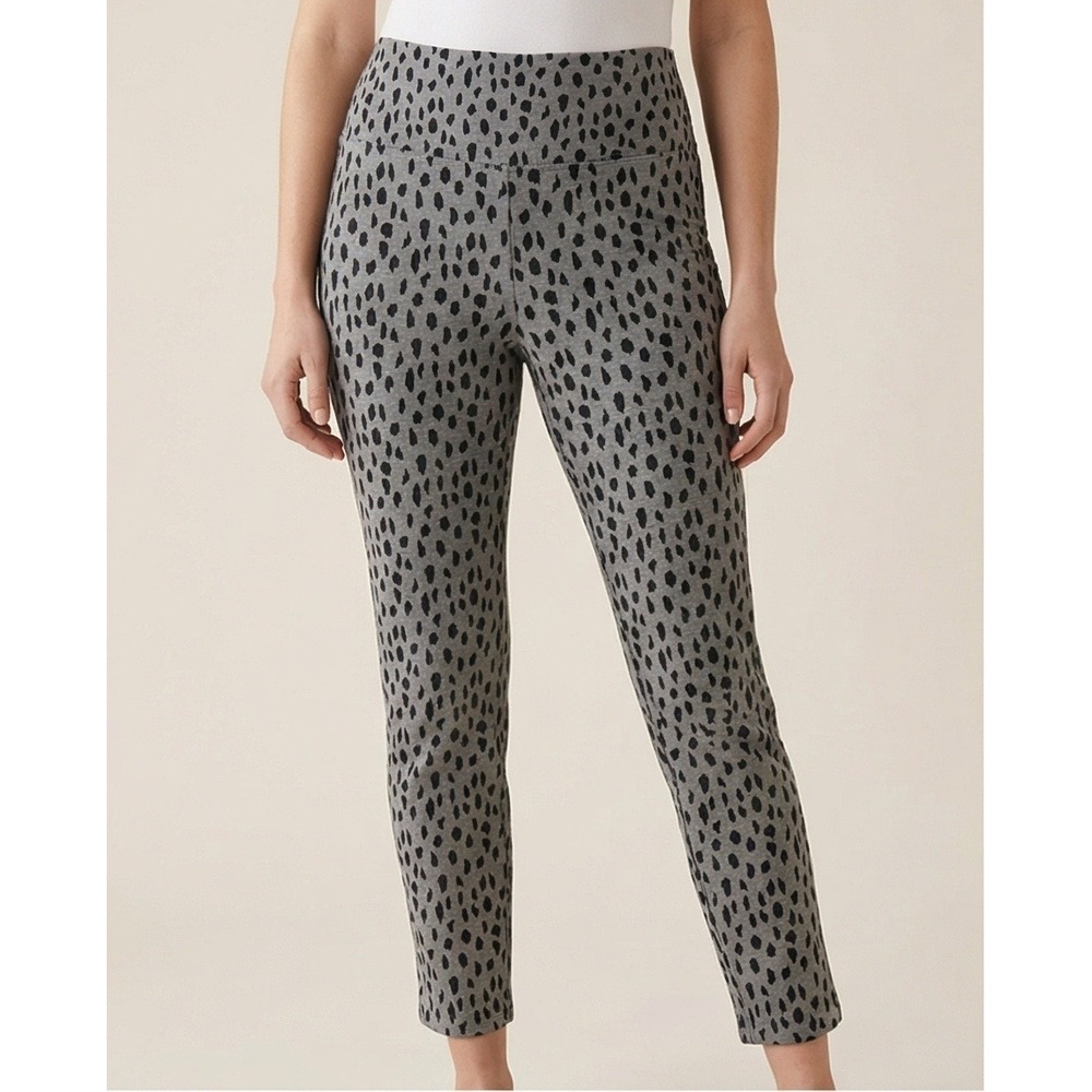 Chicos Zenergy 3 Womens‎ Gray Black Spotted Animal Print Pull On Crop Pants XL